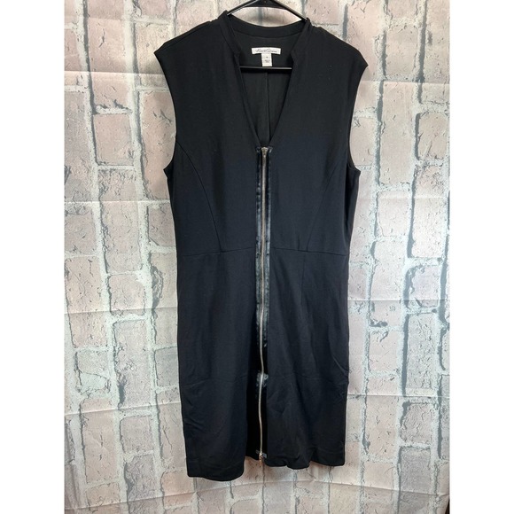Kenneth Cole Black Sleeveless V Neck Knee Length Dress Size 12 Long Front Zipper - Picture 1 of 6